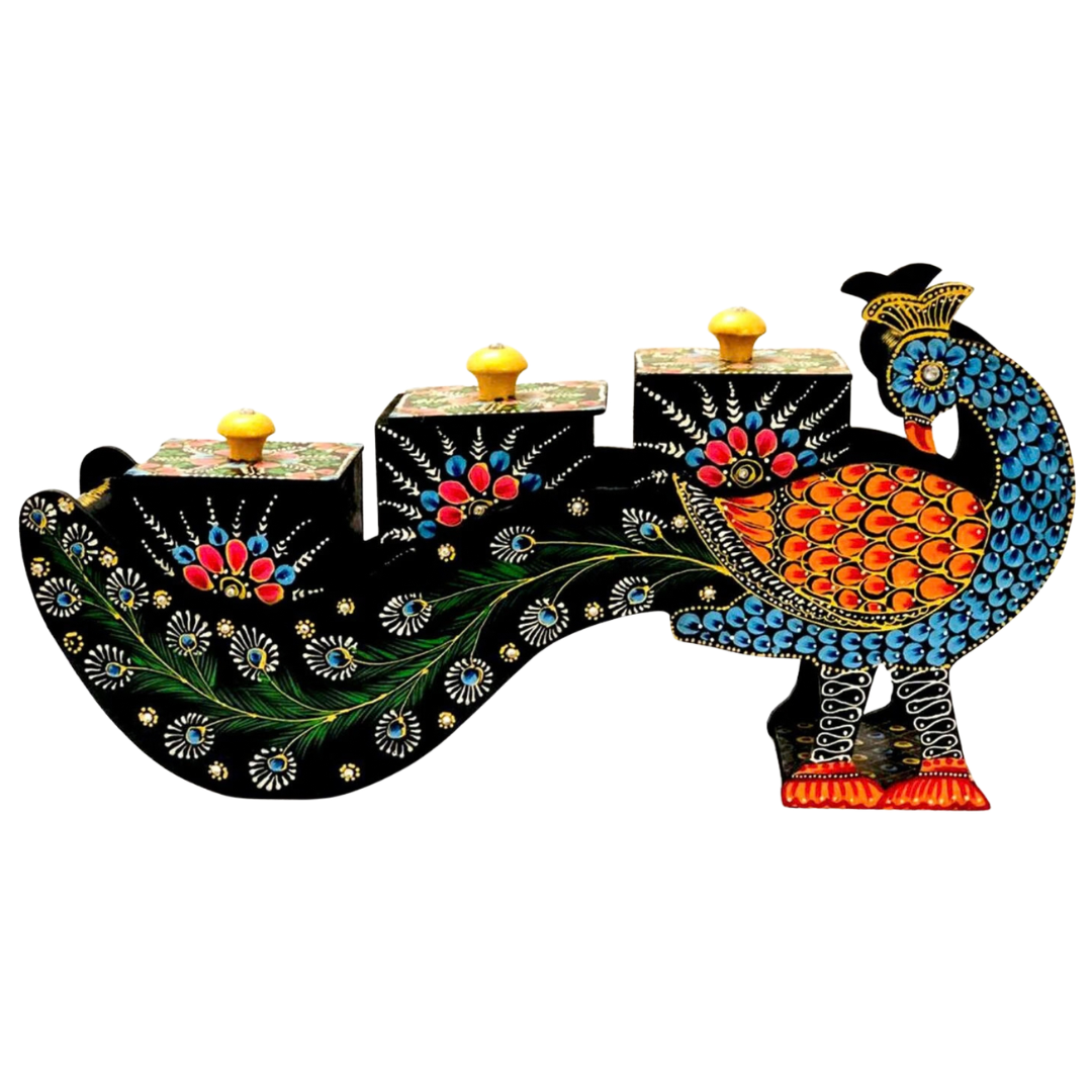 Handcrafted Traditional Peacock Decorative Storage Box Set
