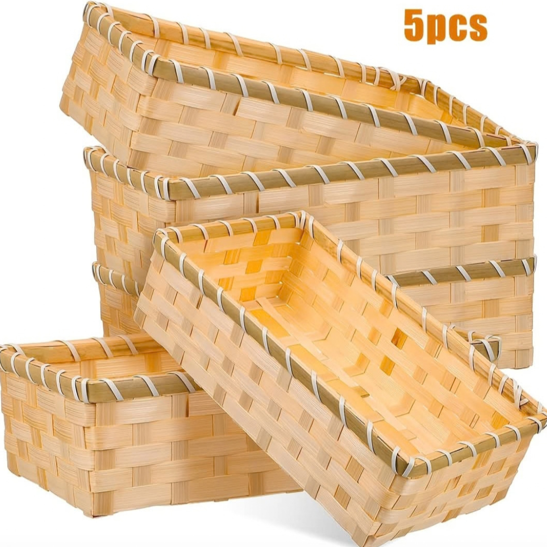 Handwoven Bamboo Storage Basket Set – 5 Pieces