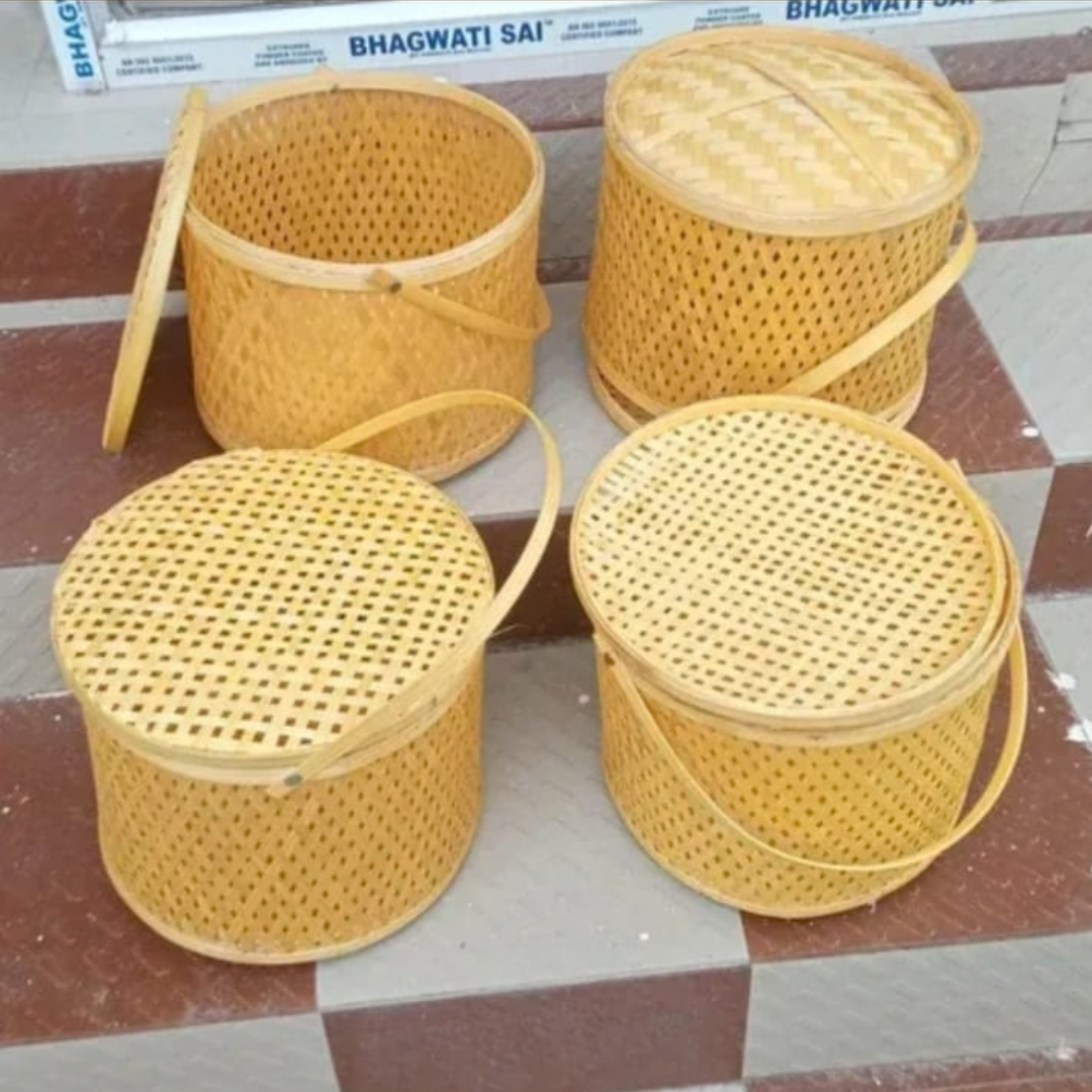 Handcrafted Bamboo Storage Basket Set with Lids