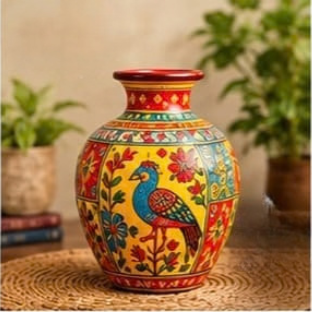 Handcrafted Peacock Motif Decorative Ceramic Vase